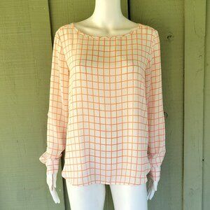 New LOFT White Orange Squares Boat Neck Tunic Top XS Adjustable Sleeves